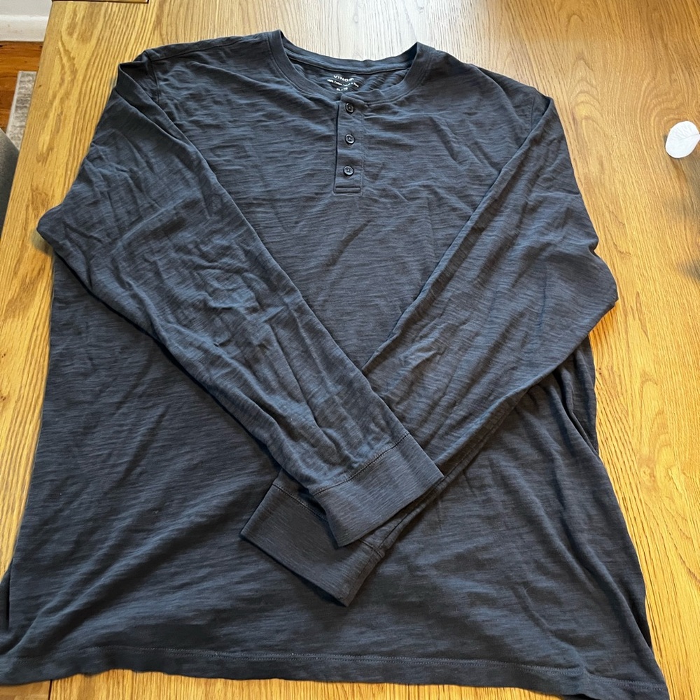 Vince Dark Blue Long Sleeve Henley Shirt